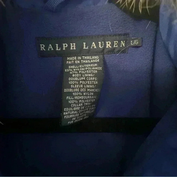 Ralph Lauren Women Large Royal Blue Faux Fur Down Winter Puffer Jacket Coat - Picture 2 of 12